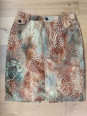 VTG Andre Oliver Animal Print Pencil Skirt Earth Tone Leopard Brown Sage Sz 8